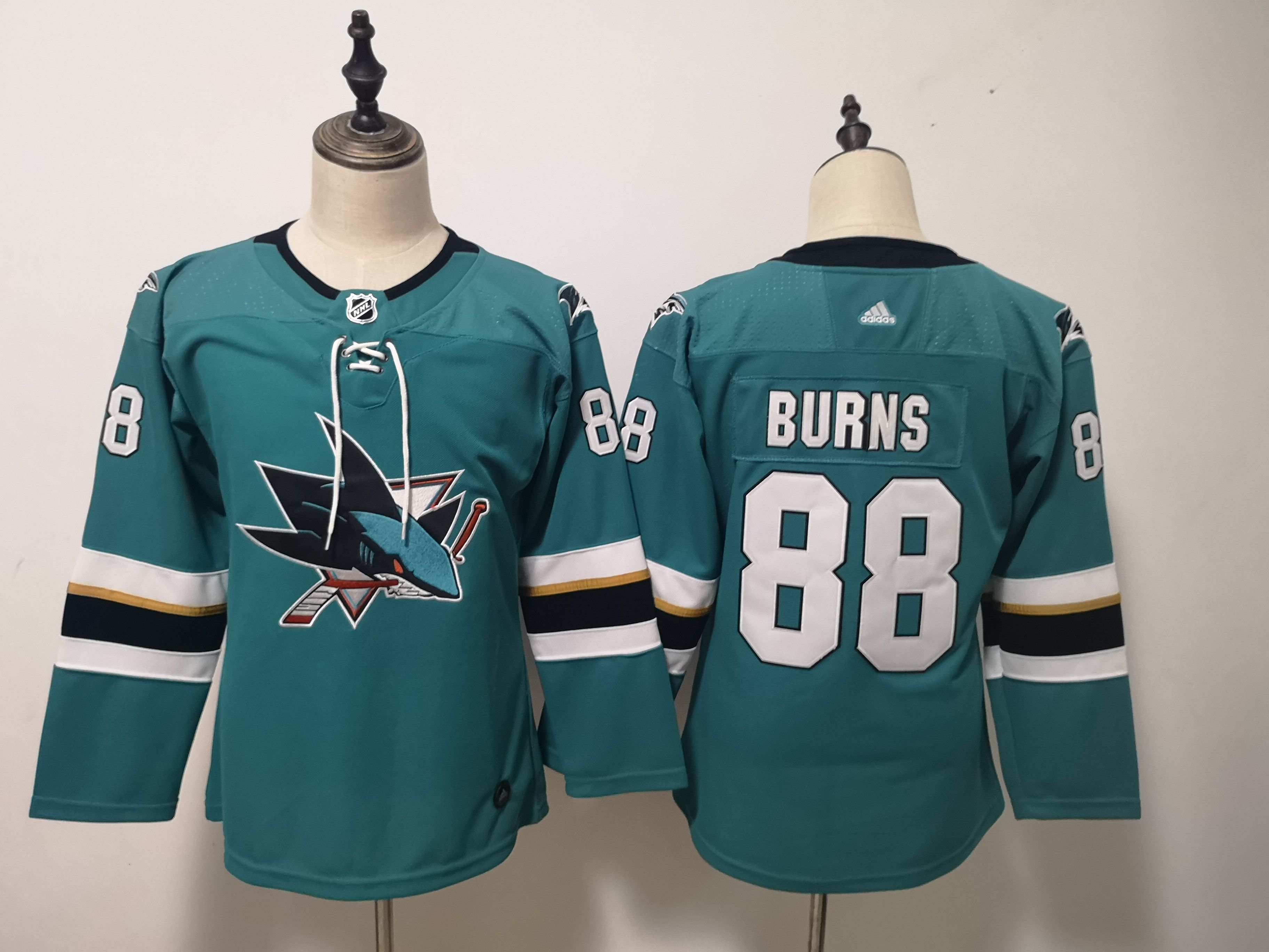 Women San Jose Sharks #88 Burns Green Adidas Stitched NHL Jersey->women nfl jersey->Women Jersey